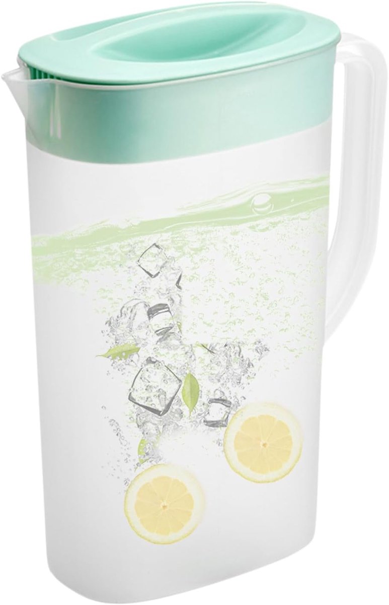 Waterkan met deksel - Geschikt voor de koelkast - Kunststof - Transparant ontwerp - Grote inhoud - Lekvrije schenktuit - 2500 ml - Geschikt voor warm en koud water, gearomatiseerde dranken en ijsthee - Groen