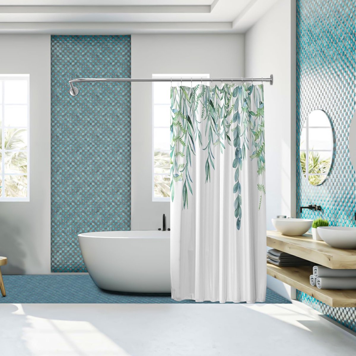SnelShoppen - Rekbare 304 roestvrijstalen L-vorm douchegordijnstang 100-133 cm x 180-215 cm boorvrije installatie voor badkamer, kledingwinkel, privér