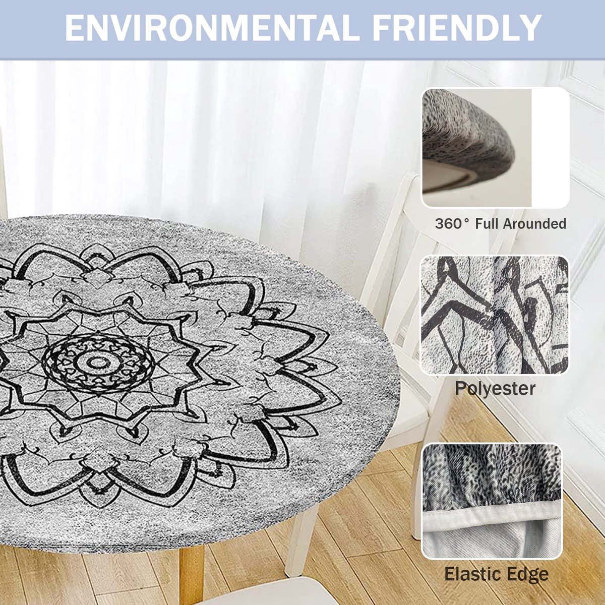SnelShoppen - Mandala Rond Tafelkleed 90cm - Waterdicht, Vlekbestendig, Stofdicht - Afveegbaar Tafelbescherming voor Thuis, Feest, Keuken, Eetkamer, A