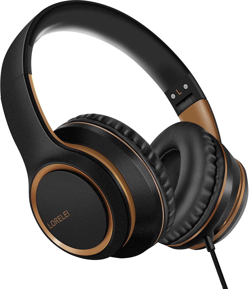SnelShoppen - Lichte Over-ear Hoofdtelefoon met Microfoon, 1,45 m Knoopvrij Nylon Koord, 3,5 mm Stekker, Opvouwbaar en Draagbaar voor Smartphone, Tabl