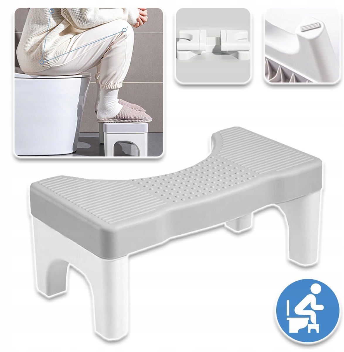 Ergonomische Toiletkruk Met Antislip Oppervlak En Verstevigde Stangen - Draagvermogen 90 kg Gebogen Vorm PP-Materiaal - Verlicht Constipatie En Aambeien - Wit