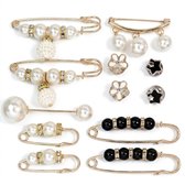 Goudkleurige broche set met parel accenten en decoratieve details – broche spelden set van 12 – dames – mix van parel vormige en gladde ontwerpen