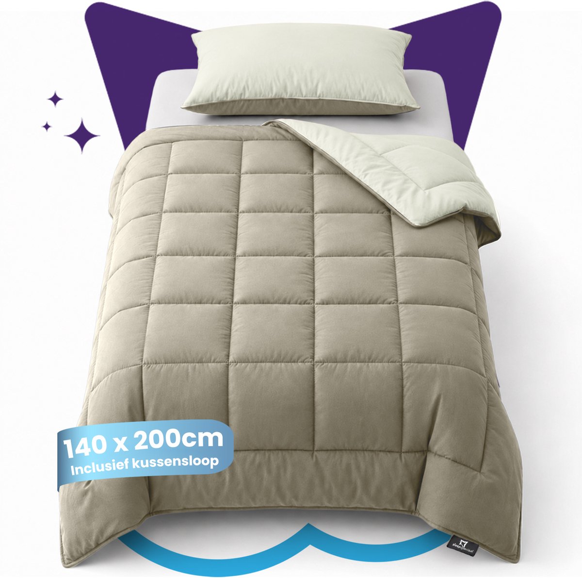 Slaapspeciaal All year dekbed enkel - eazydekbed ® Series Ivoor/Taupe - Dekbed zonder overtrek | 140x200 cm - Hoesloos dekbed - Inclusief Kussenslopen - Bedrukt dekbed zonder overtrek - Dekbed in kleur - Gekleurd dekbed - Eenpersoons Dekbed