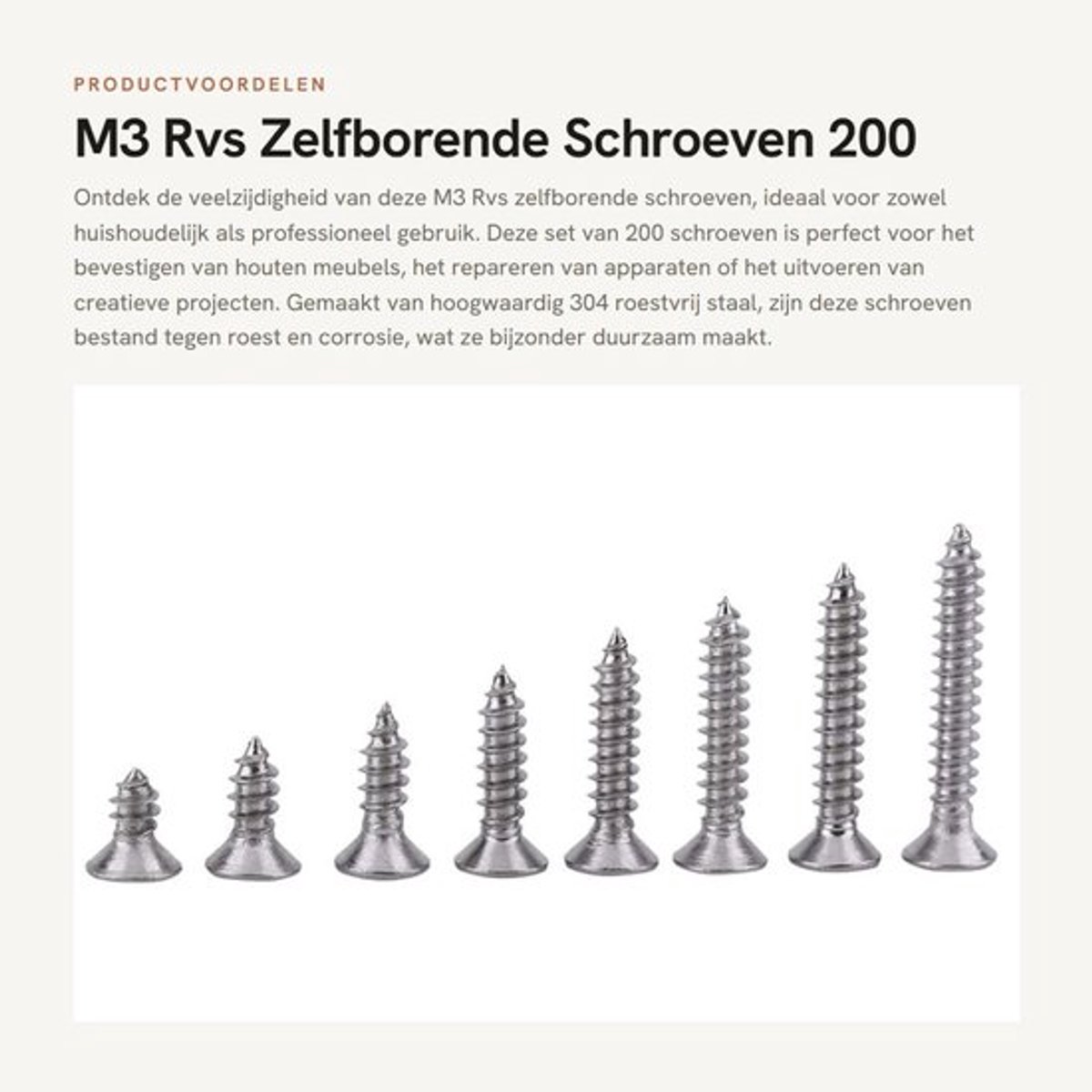 Zelfborende Schroeven 200 Stuks - RVS 304 - Platte Kop - Draaibare Kop - Zelftappende Schroeven - Roestbestendig