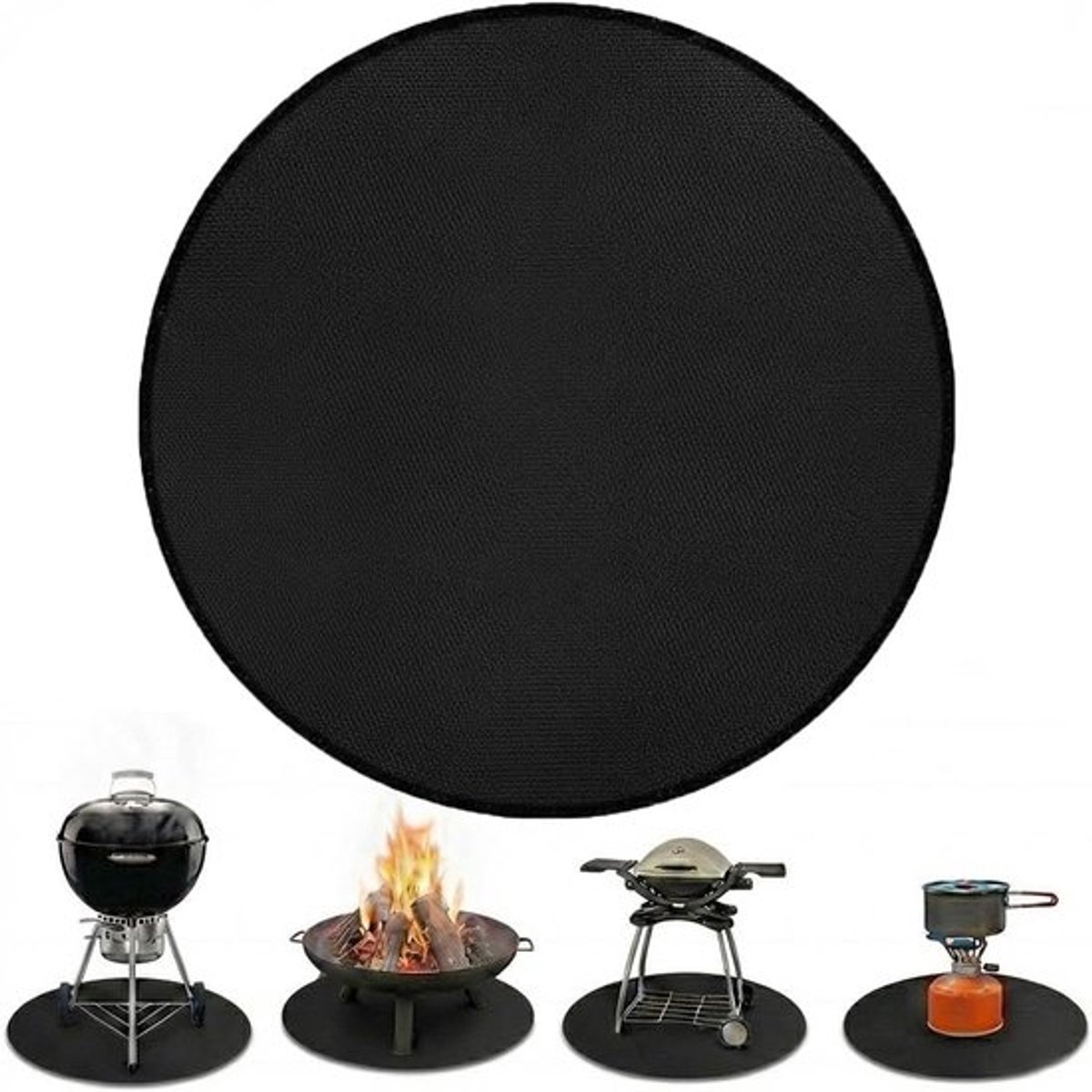 SnelShoppen - Round Fireproof Grill Mat 61 cm - Herbruikbare Vuurvaste Grillmat van Fiberglass en Aluminium - 3-laags Warmtebescherming voor Tuin, Cam