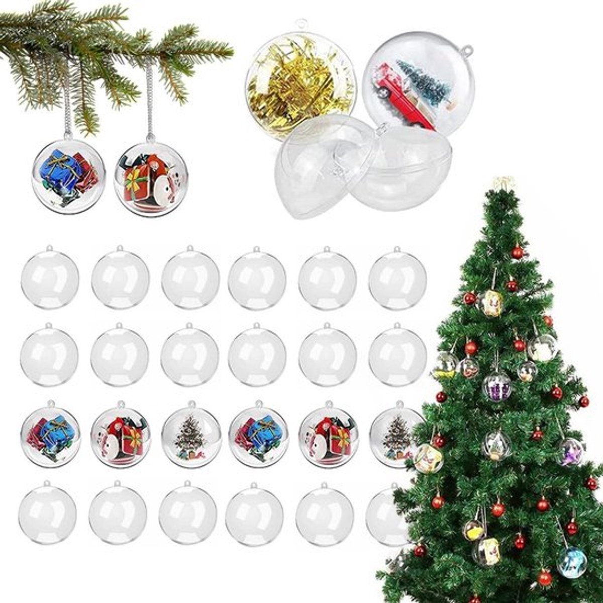 Kerstballen Transparant - 24 Stuks - Kunststof - Decoratieve Ballen - Ophangen - Creatieve Versiering - 4 x 6,7 cm - Decoratieballen