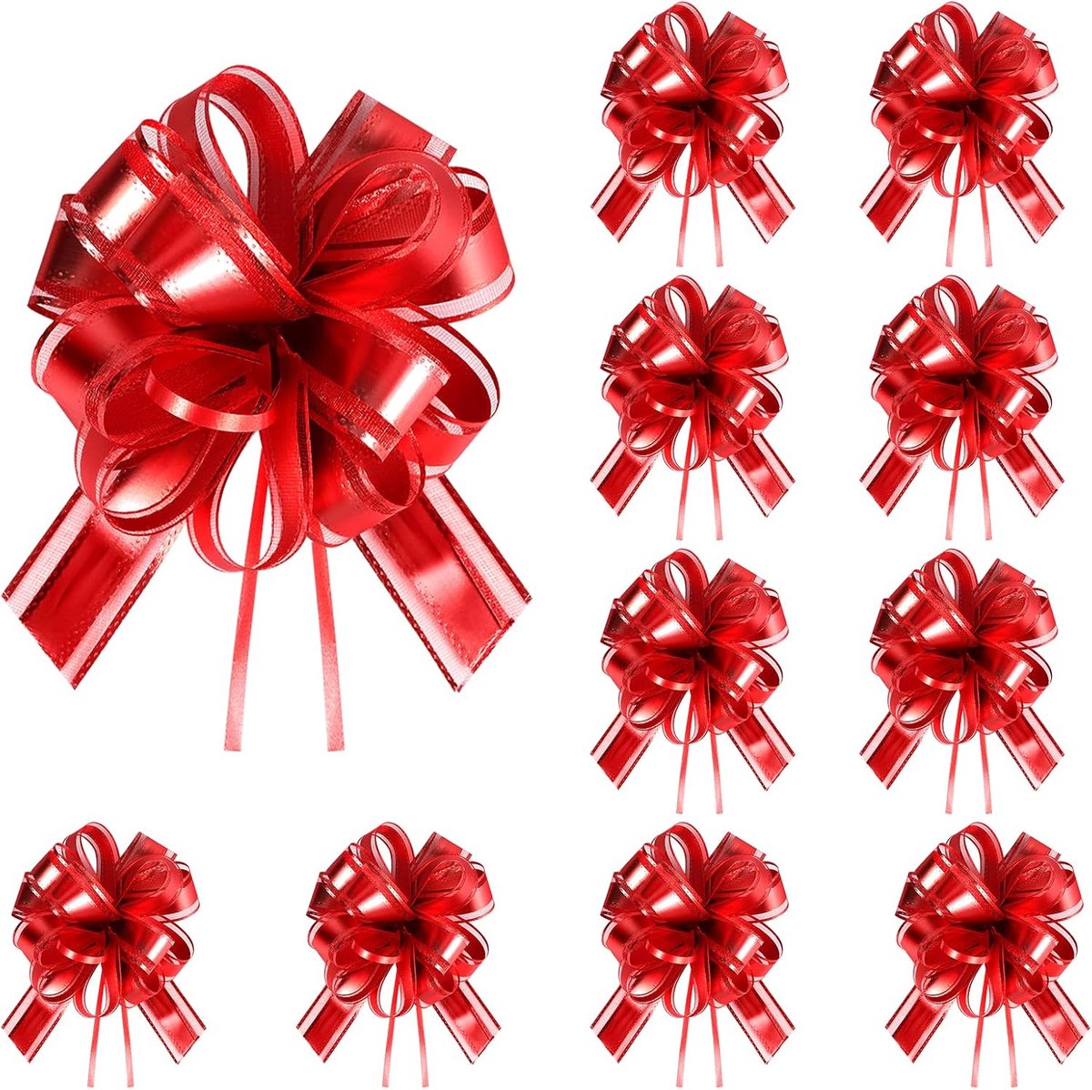 SnelShoppen - Pack van 10 Grote Cadeaubogen 18 cm - Rode Strik met Glans voor Verpakking, Feest, Bruiloft, Verjaardag, Kerst, Creatief Knutselen