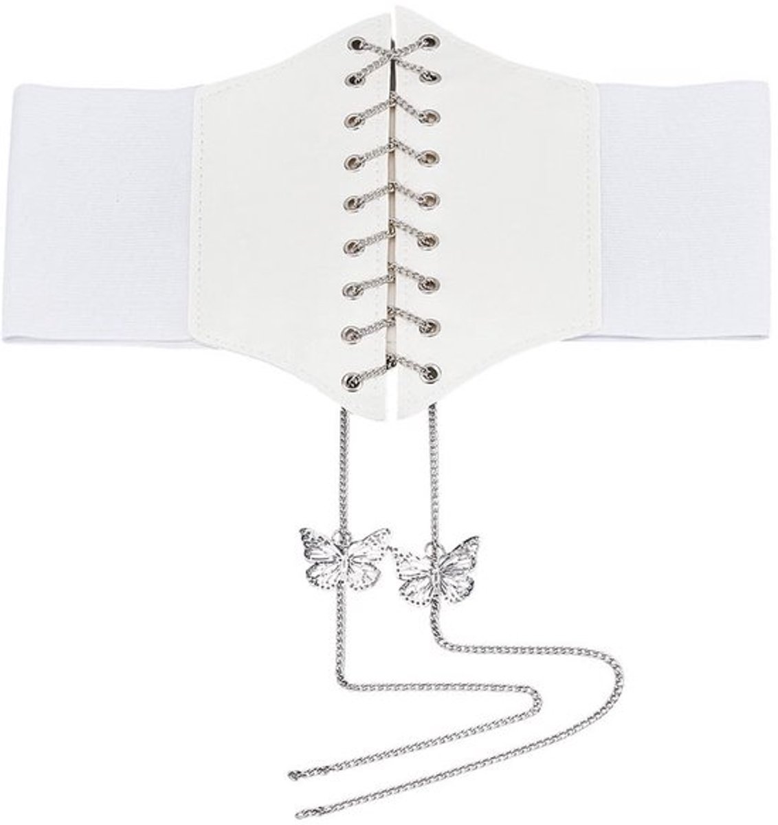 Tailleriem Verstelbaar 69 cm - Elastische Tailleriem - Gouden Vlinder - Zilveren Ketting - Tailleband voor Dames - Uniek Design - Corsetband