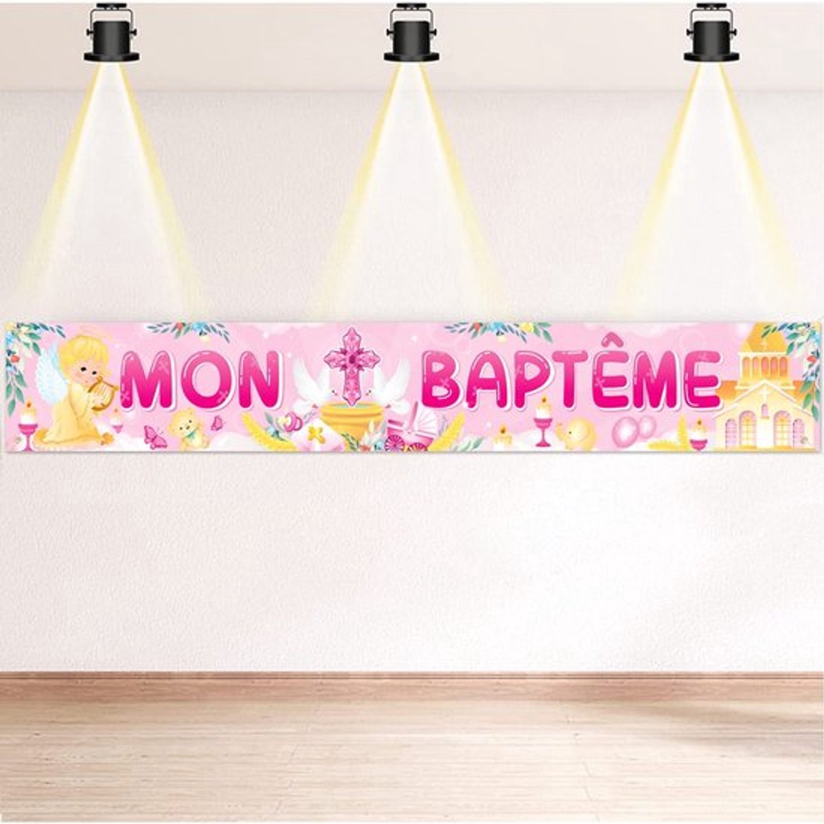 Bannière Decoratie - Roze Doop - 270 x 40 cm - Feestversiering - Meisje - Geboorte/Doop Th