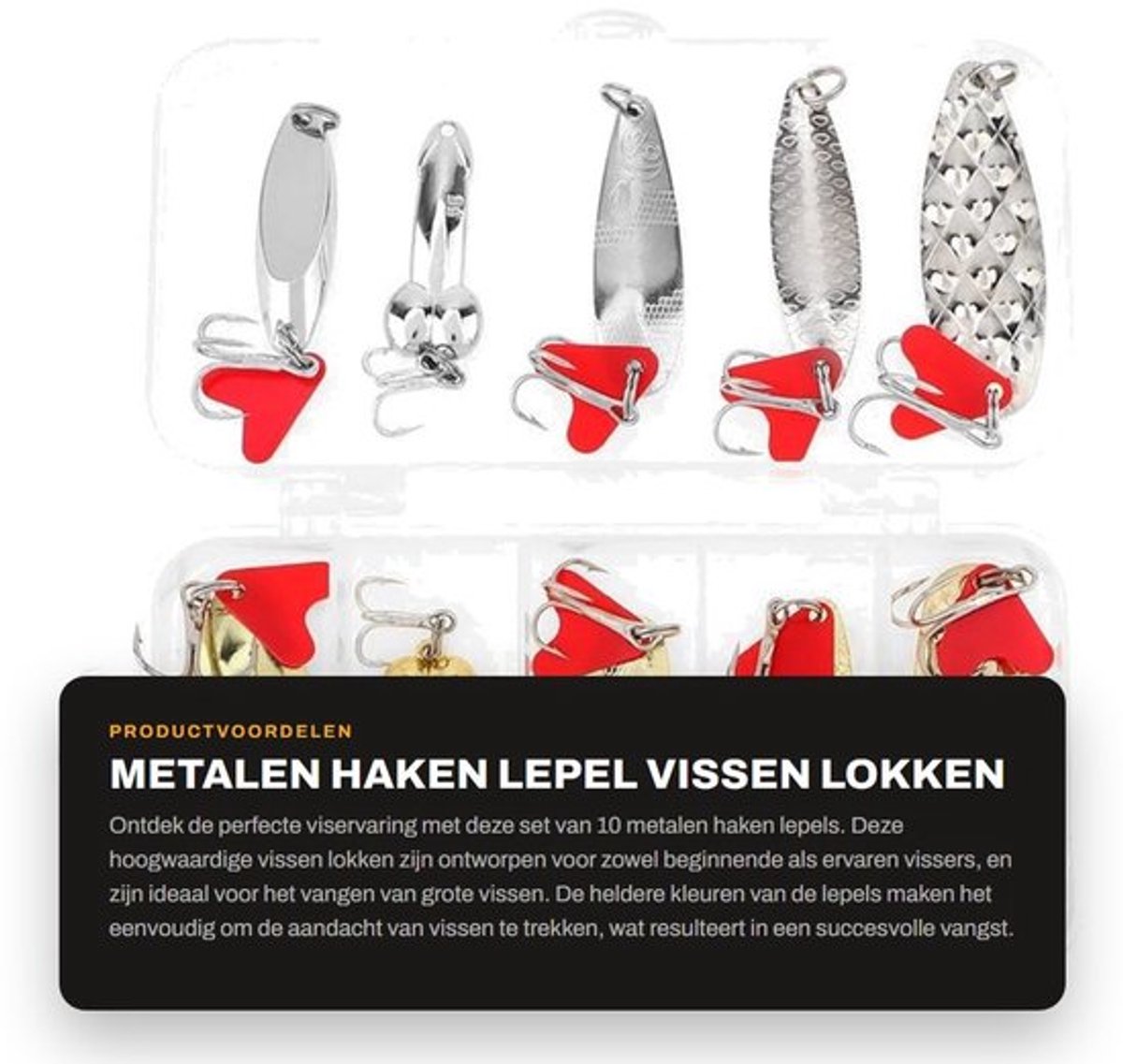Vissenlepel 10 Stuks - Metalen Vissenlokker - Roestvrij Staal - Hoog Koolstofstaal - Treble Haken - Opbergdoos - Vislokker