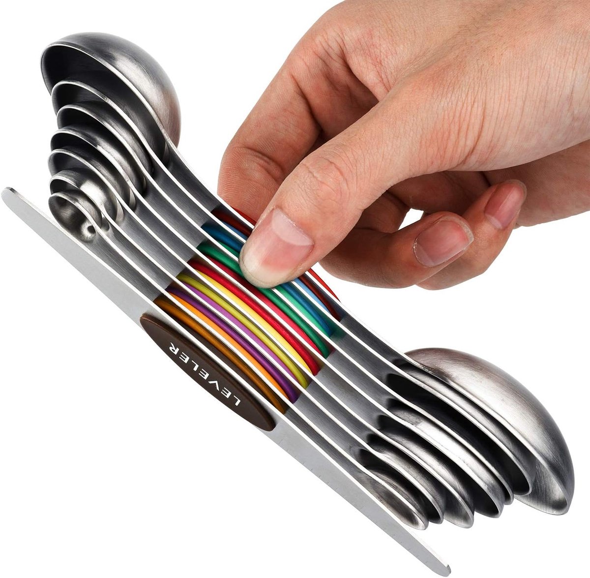 SnelShoppen - Magnetische Maatlepels Set RVS Dubbelzijdige Maatlepels | Stapelbare Theelepels en Eetlepels voor Nauwkeurig Meten van Droge en Vloeibar