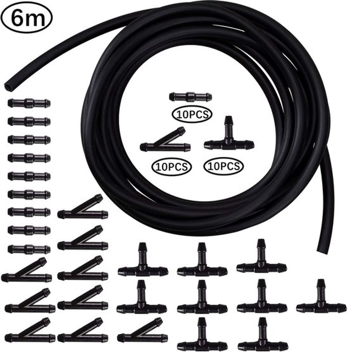 Ruitensproeierslang 6 meter - Universele Slang - Reparatieset - Slangaansluitingen 30 stuks - Betrouwbare Technologie - Eenvoudige Installatie - Wasslang