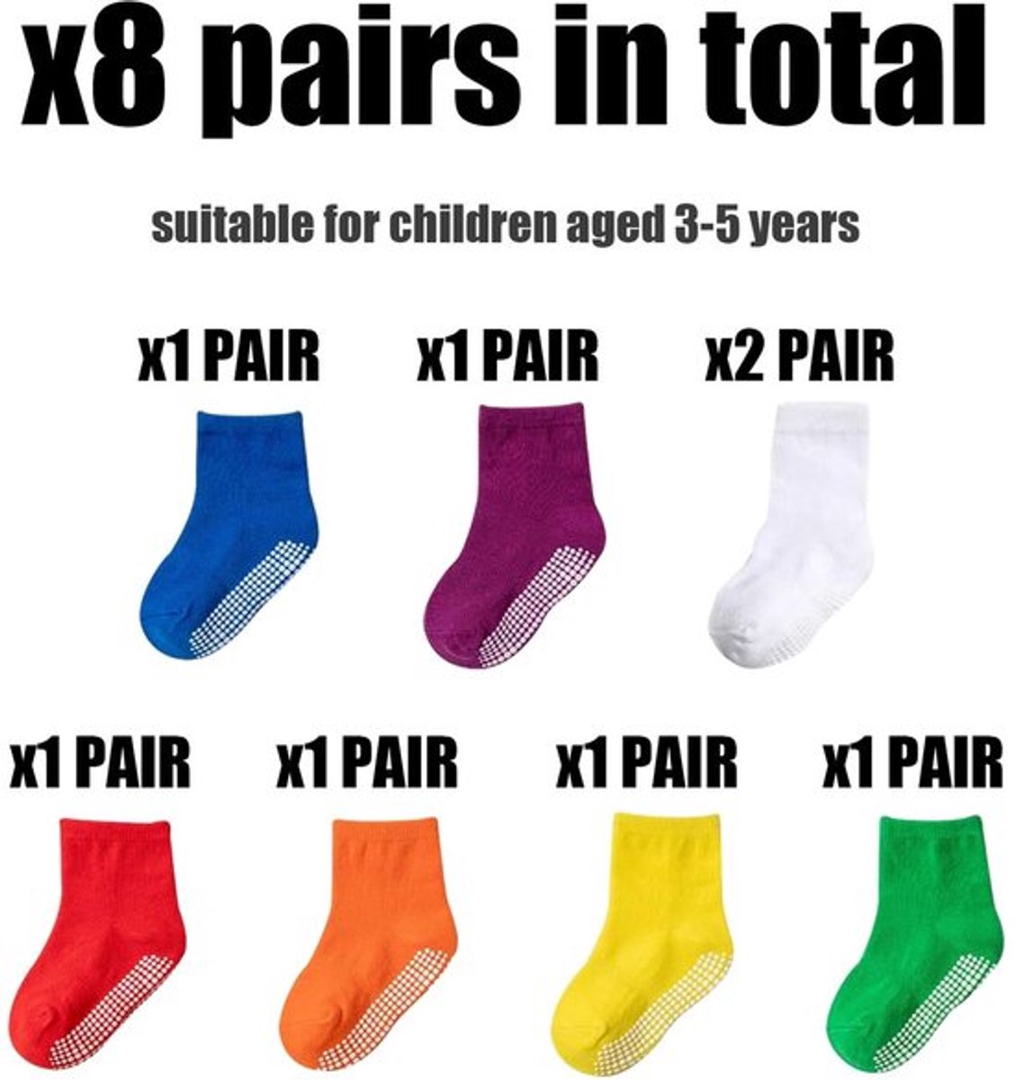 Thermische Sokken Antislip - Kindersokken L-Maat - 8 Paar - Geschikt voor Kinderen 3-5 Jaar - Katoen - Diverse Kleuren