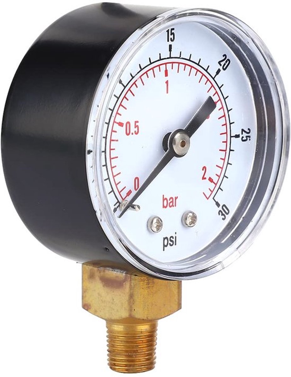 Drukmeter 50mm - Vloeistofgevuld - Aluminium Behuizing - 1/8" BSPT Onderbevestiging - Geschikt voor Lucht/Water/Olie/Gas - Hoge Nauwkeurigheid - Manometer