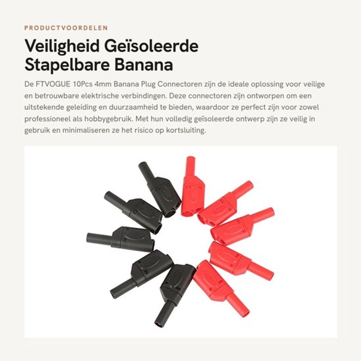 Veiligheid Geïsoleerde Stapelbare Banana Plug Connectoren - 10Pcs - Voor Elektronica - 4mm - Hoogwaardige Verbinding - Ideaal voor DIY -...