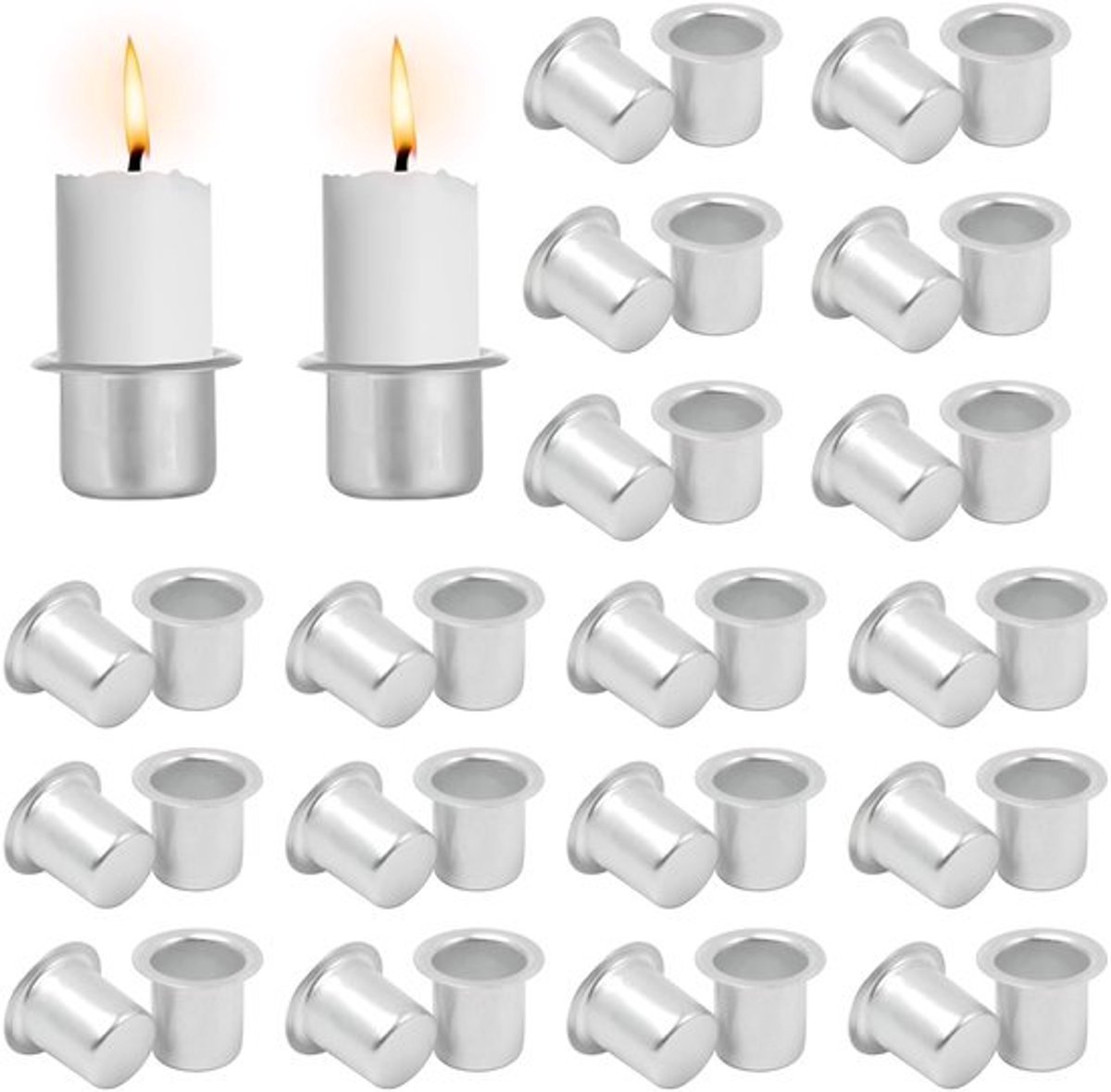 Kaarsenhouders 36 Stuks - Mini Kaarsenhouders - Aluminium - Decoratieve Kaarsencups - Kandelaar voor Staafkaarsen - Ø12mm - Kandelaars