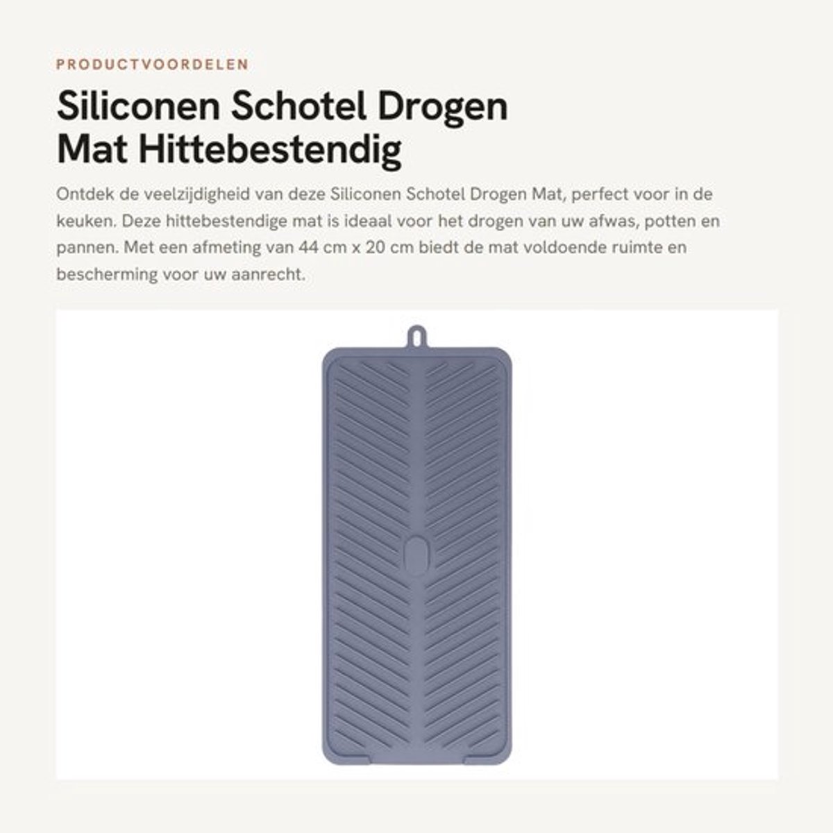 Drogen Mat Hittebestendig 230°C - Siliconen Drogen Mat - Keuken Afvoerpad - Antimorsen - 44 cm x 20 cm - Grijs