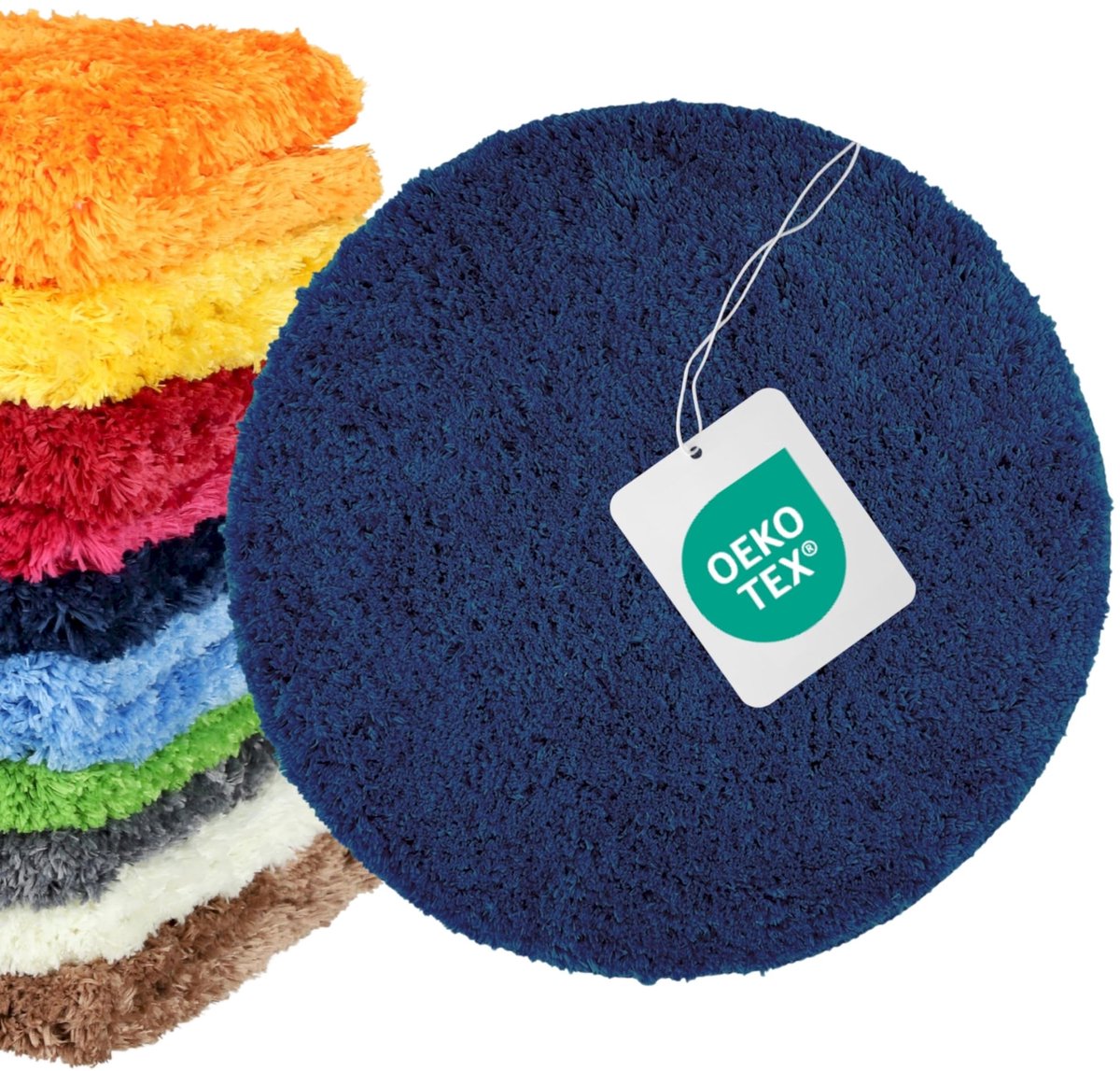 SnelShoppen - Badkamer Tapijt Blauw - Antislip Badmat Set - Machinewasbaar Toiletmat Ø 56cm - Comfortabele Badkameraccessoires - Perfect voor Douche e
