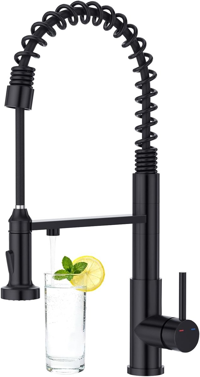 SnelShoppen - Crea 3-Weg Keuken Kraan met Uittrekbare Douche, 2-in-1 Waterfilter Kraan voor Osmose Systemen, Zwart, Ruimtebesparend, Multifunctioneel