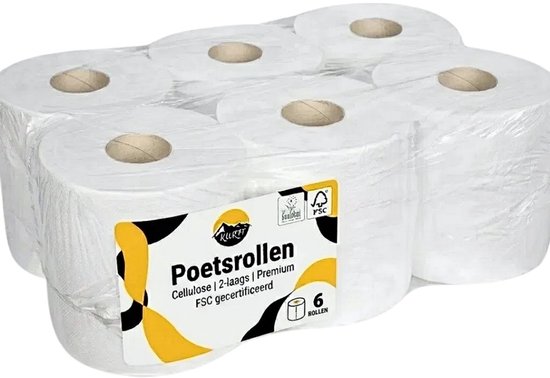 Emballage de 6 rouleaux de papier de nettoyage Kurtt, cellulose 2 plis, certifié FSC.