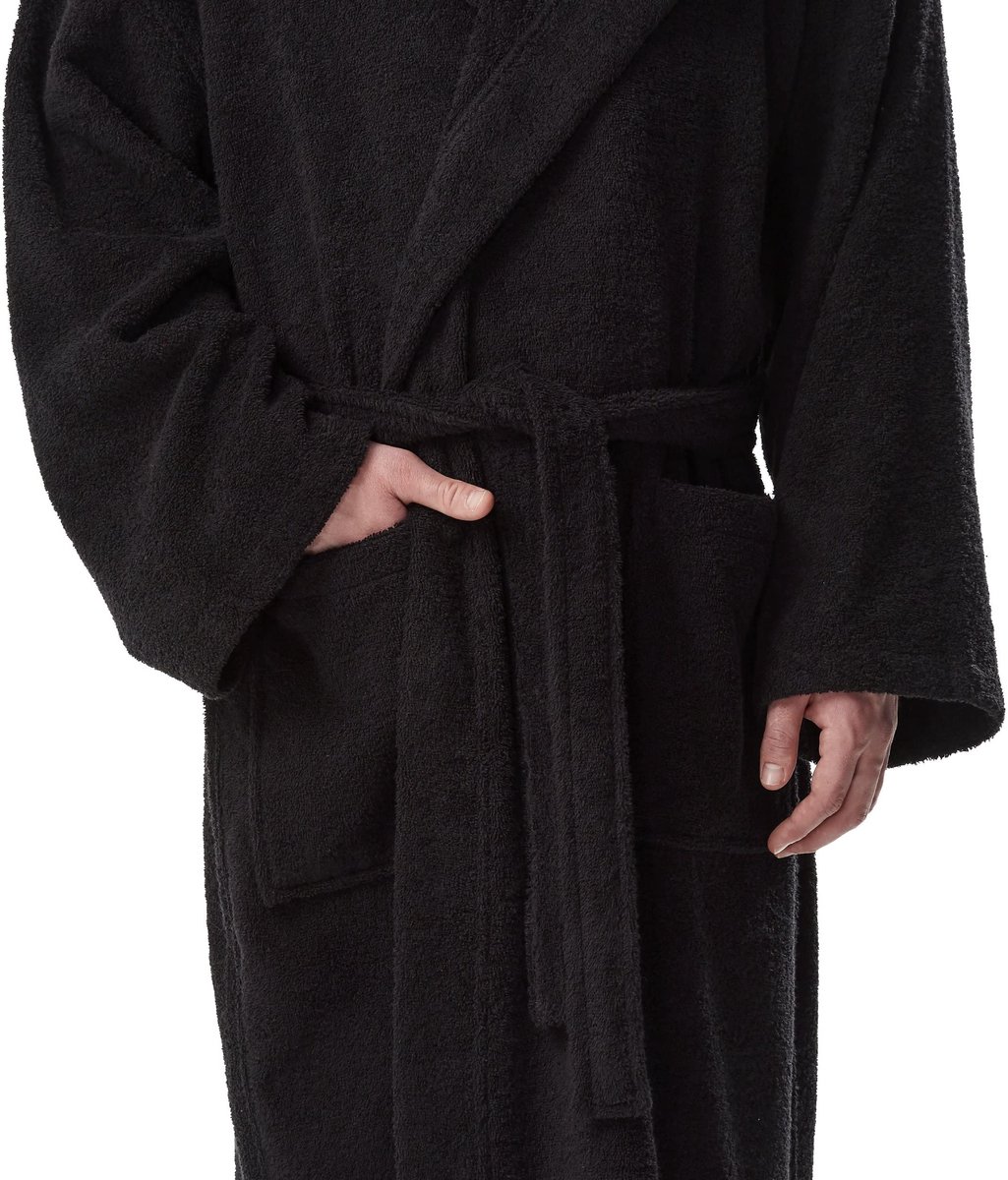 SnelShoppen - Klassieke Heren Badjas met Capuchon van 100% Turks Katoen - Volledige Lengte, Zwart, Large-X-Large Extra Tall - Ideaal voor Thuis, Welln
