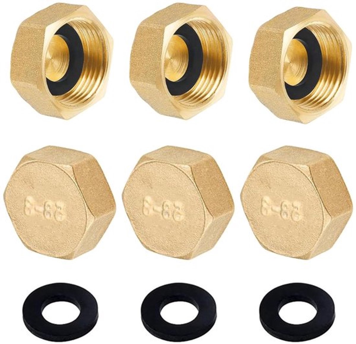 6 stuks messing doppen, blinde stoppen 3/4 inch afsluitdop messing dop met rubberen afdichting rubber, binnendraad eindkap afsluitstop blinde stop waterleiding