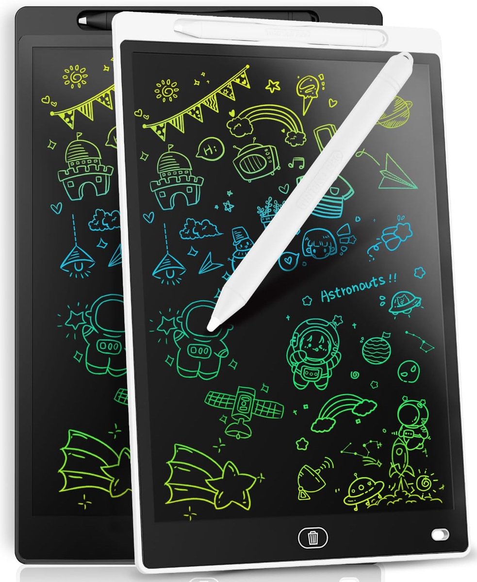 SnelShoppen - 2 x LCD Schrijf Tablets 21.5 cm, Kleurvolle Erasable Tekentafels voor Kinderen, Creatief Speelgoed voor 2, 3, 4, 5, 6, 7 Jaar, Zwart en