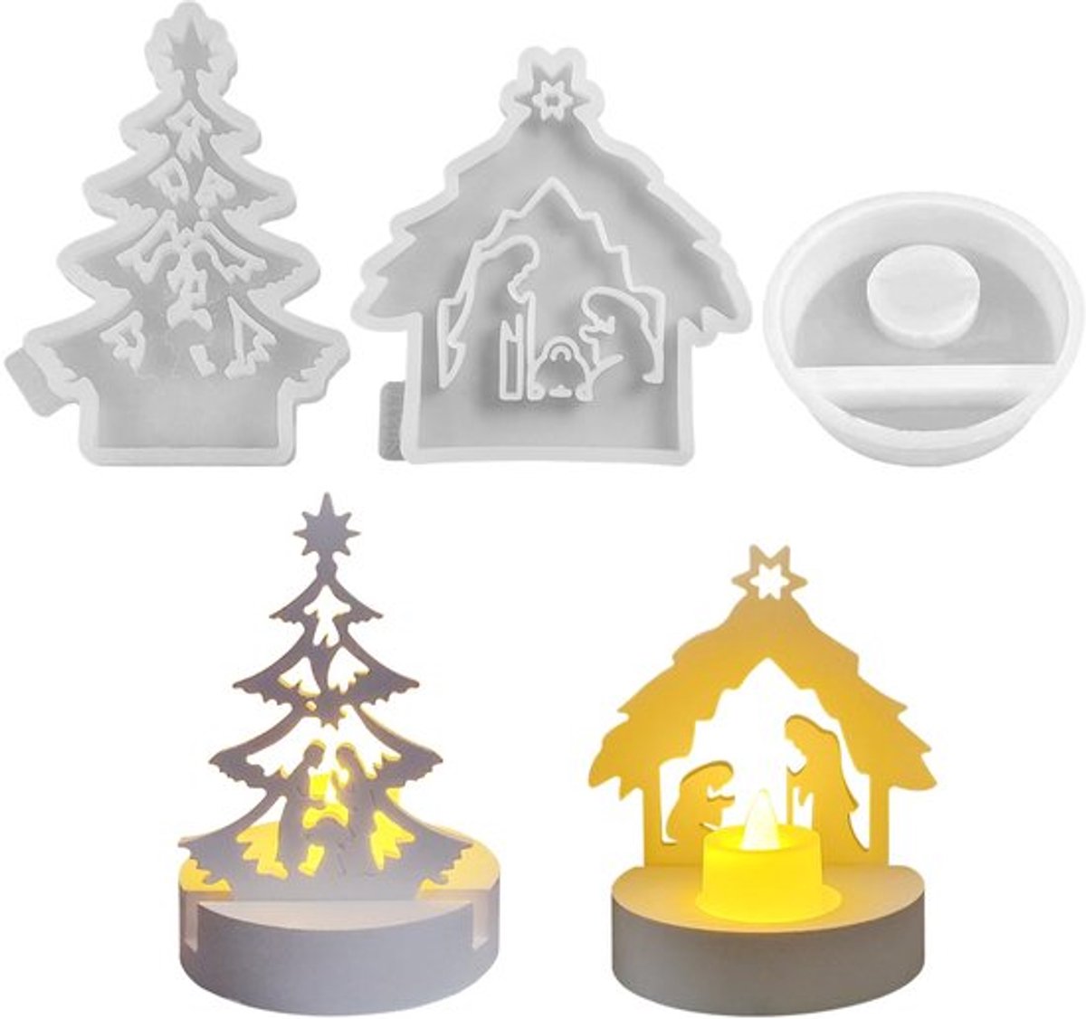 Gietvormen 3 Stuks - Siliconen Vormen - Kerststal/Kerstboom - Sokkel - Creatief Cadeau - Unieke Decoratie