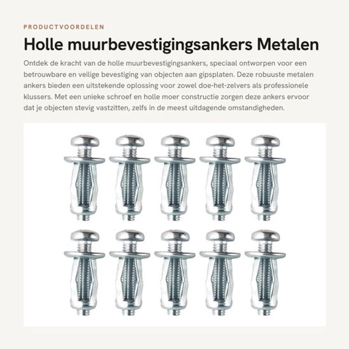 Muurbevestigingsankers 10 Stuks - Robuuste Metalen Ankers - Holle Muurbevestigingsankers - Pluggen/Bouten - Geschikt voor Gipsplaat - Stevig Gemonteerd - Wandankers