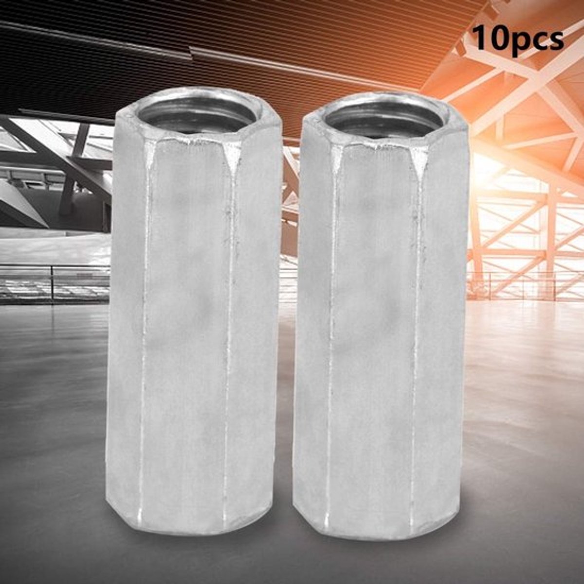 Koppelingsmoeren 10 Stuks - Lange Zeskantmoeren - Koolstofstaal - M8 x 28 - Verzonken - Brede Toepassingen - Moeren