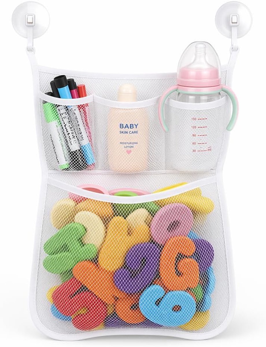 SnelShoppen - Speelgoednet voor Badkuip met 2 Sterke Zuignappen - Badkamer Organizer voor Badaccessoires en Bad Speelgoed - Sneldrogend Polyester en A
