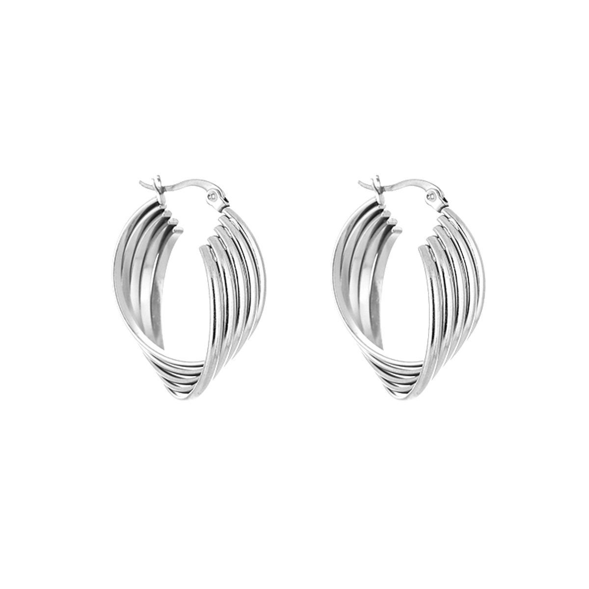 Stainless Steel Twisted Multi-Band Hoops – Luxe Getwiste Oorringen – RVS - Zilver