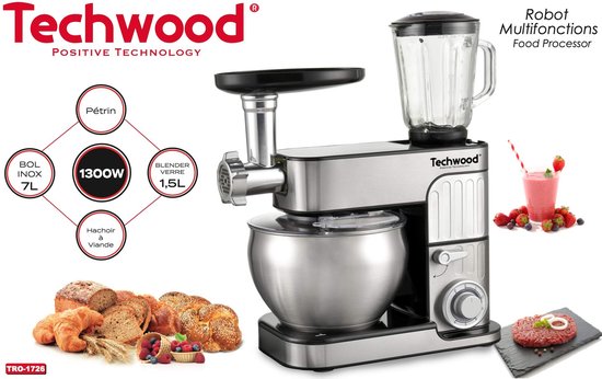 SnelShoppen - Multifunctionele Keukenmachine 7L, 1300W, RVS Kom, Blender en Hakmolen voor Keuken, Roestvrij Staal, Perfect voor Koken en Bakken van Snelshoppen — afbeelding 3