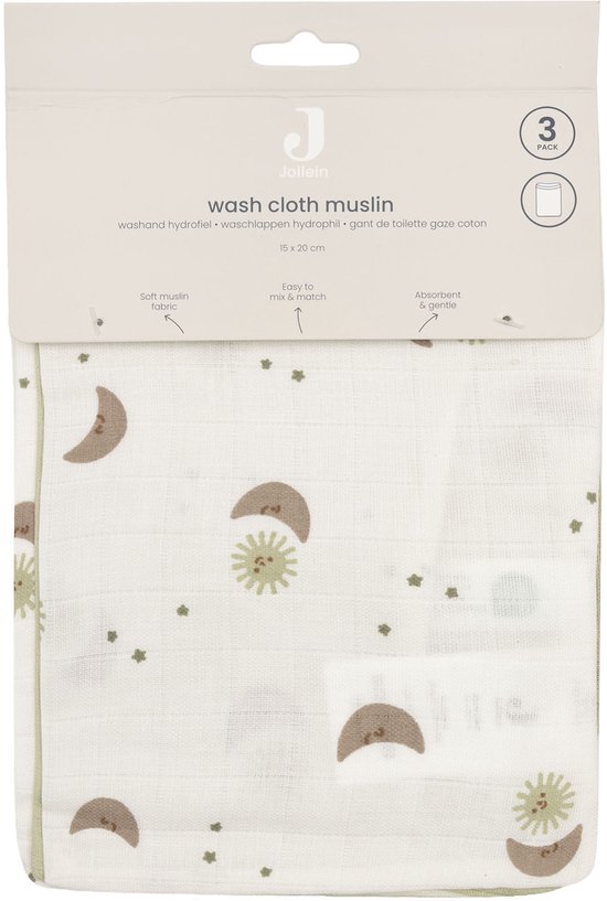 Jollein Hydrofiel Washandje 15x20cm Over the Moon (3pack) van Jollein — afbeelding 4