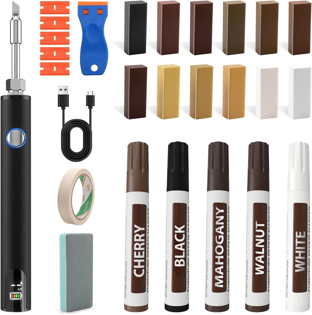 Herstelset voor Laminaat, Vinyl en Parketvloeren met Smeltgereedschap - 12 Kleuren Hard Wax voor PVC, Houten Vloeren en Meubels, Ideaal voor Vloeronderhoud en Schadeherstel