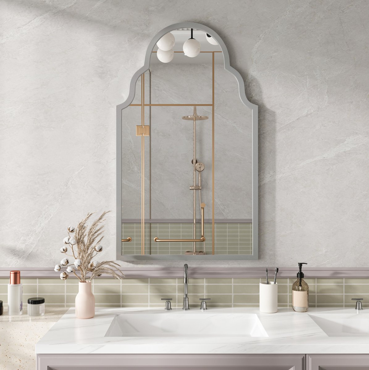 Badkamerspiegel Wandspiegel 61 x 101 cm Zilver Metalen Frame Glas Rechthoekig Met MDF Achterplaat Voor Binnen