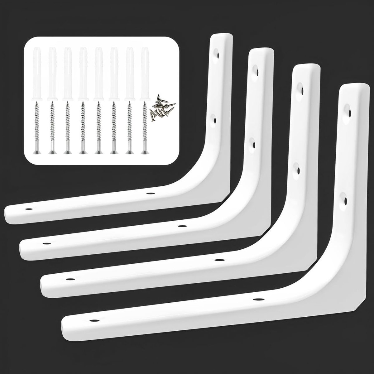 Set van 4 L-vormige zware metalen planksteunen, 200 x 150 mm, voor rechte hoeken en stevige planken met schroeven en bouten