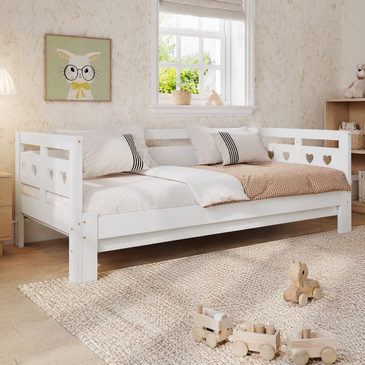 COVREO Bedframe 90x190 cm wit hout, uitschuifbaar, zonder matras
