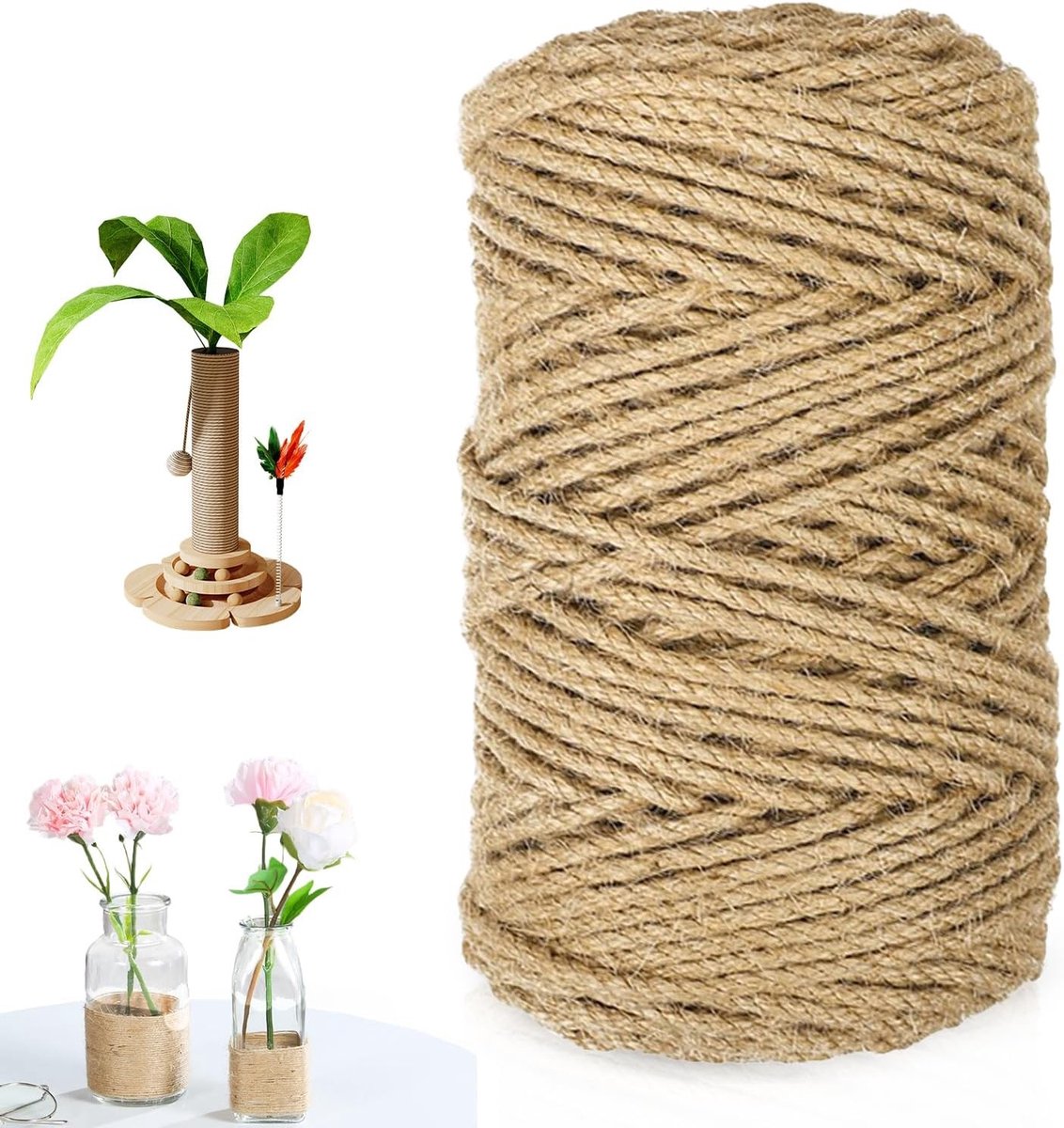 Sisal Touw voor Krabpaal, 100 m x 4 mm, Scheurvast Touw, Natuurlijk Jute Touw, Tuin Touw voor DIY Projecten, Krab Touwen, Huishoudelijke Tuin Decoratie