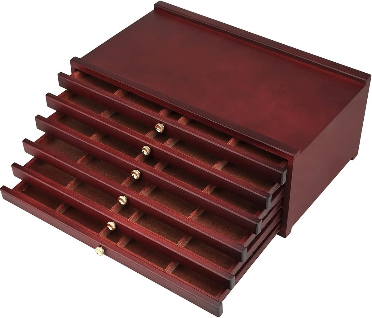 Houten Opbergdoos voor Kunstbenodigdheden met 6 Lades, Draagbare Organizer voor Potloden en Penselen, Ideaal voor Pastelkleurige Materialen en Creatieve Projecten