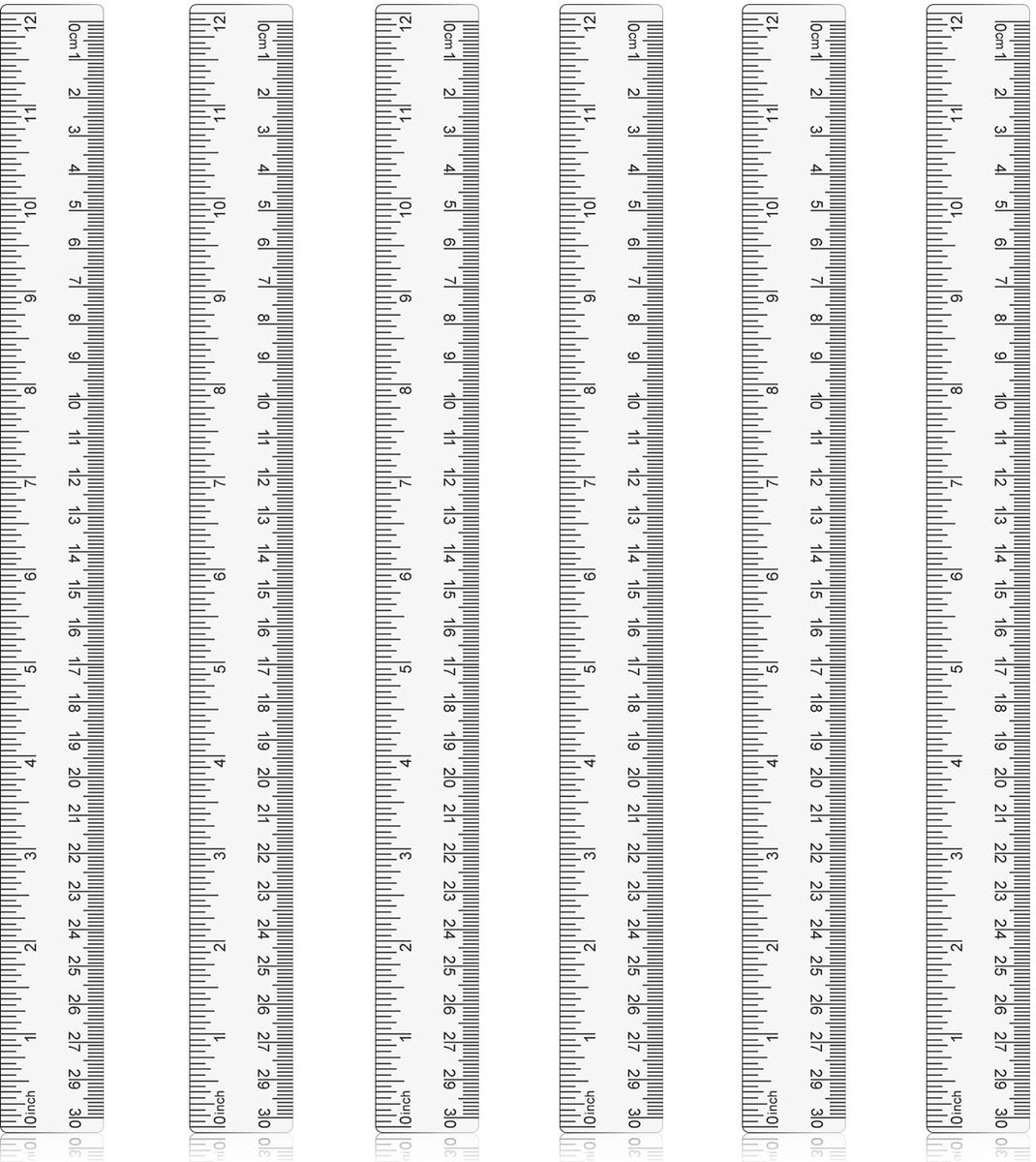 Set van 6 Transparante Plastic Linialen van 30 cm met Meten in Millimeter en Inch - Precisie Liniaal voor School, Kantoor, Thuis en Studie