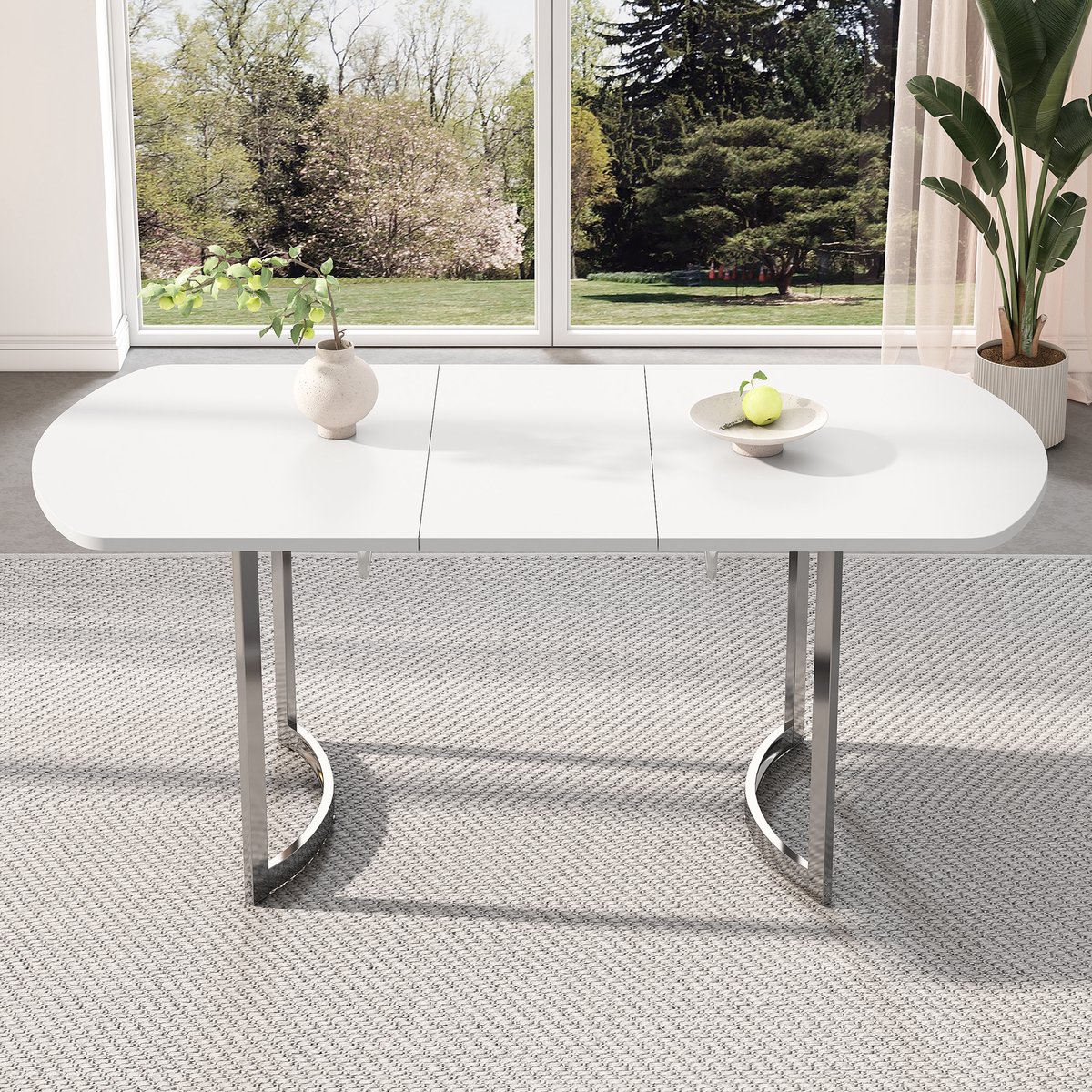 MEUNIQ Uitrekbare eettafel 140/180 x 80 cm, wit MDF met metalen poten, rechthoekig design, geschikt voor 4-6 personen, voor de eetkamer