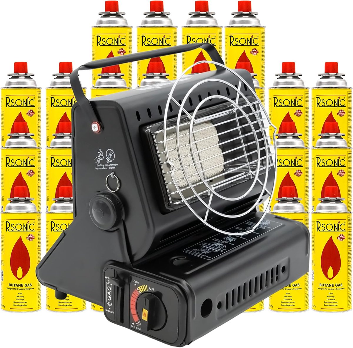 SnelShoppen - Gas Heater Camping Heater 1.3 kW Portable Heater met 28 Cartridges - Ceramische Branders, Ideaal voor Buiten, Tuin, Feest, Koken