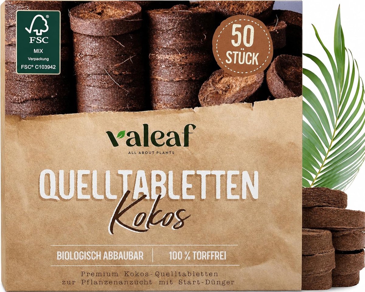 SnelShoppen - Coconut Cubes 50 Stuks - Peat-free Kokosgrond met Starter Voeding voor Gemakkelijk Stekken en Groei van Planten, Ideaal voor Tuin, Balko