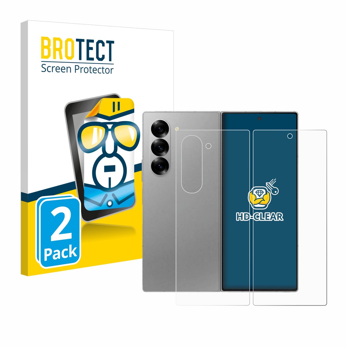 BROTECT - Screenprotector voor Samsung Galaxy Z Fold 6 5G (Voor+Achter) - Folie Beschermfolie transparant 2 Stuks