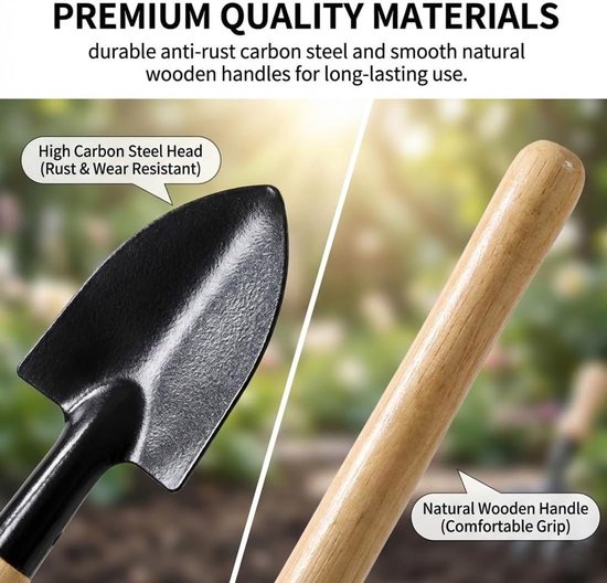 SnelShoppen - 6-delige Mini Tuinset, Tuingereedschap voor Planten, Transplanteren en Bonsai, Roestvrijstalen Tuin Tools met Houten Handvatten, Perfect van Snelshoppen — afbeelding 2