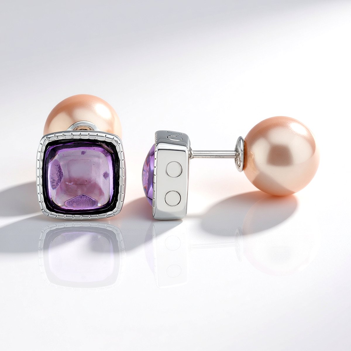 Cavill - 925 Sterling Zilver Oorbellen - Paarse Ming Parels 9 mm & 3,72 ct Amethist Kussen - Elegante Gerhodineerde Sieraden