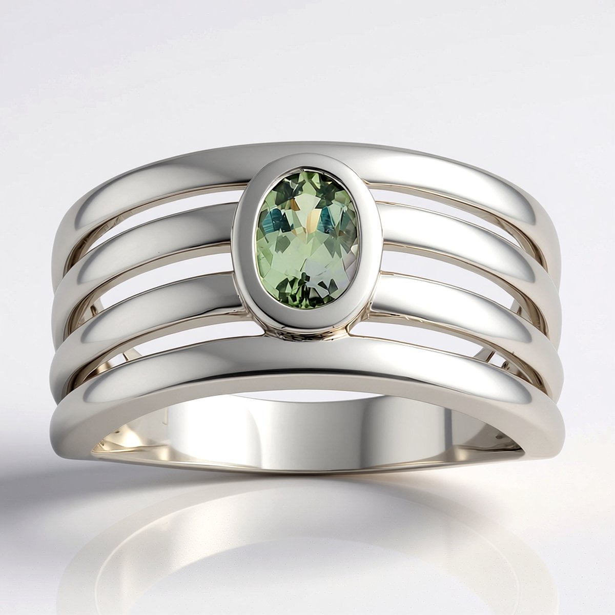 Cavill - Verstelbare Ring - 925 Sterling Zilver Rhodium - Ovale Groene Tanzaniet 0,43 ct - Elegante Handgemaakte Edelsteenring Dames
