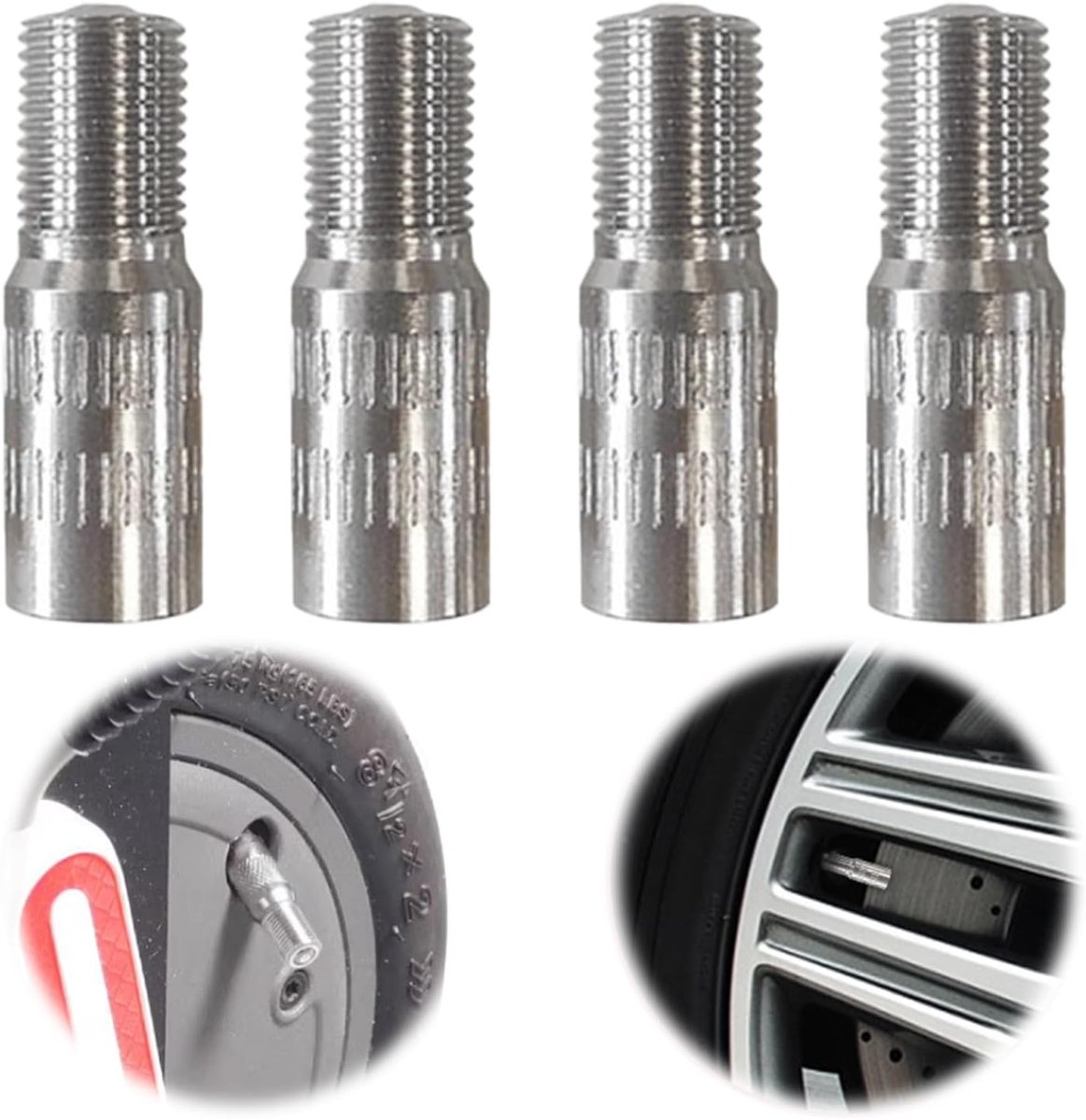 SnelShoppen - Pack van 4 Ventielverlengingen 27mm voor Auto, Scooter en Motorfiets - Draadverlengingen van Koper, Universele Ventieladapter voor Makke