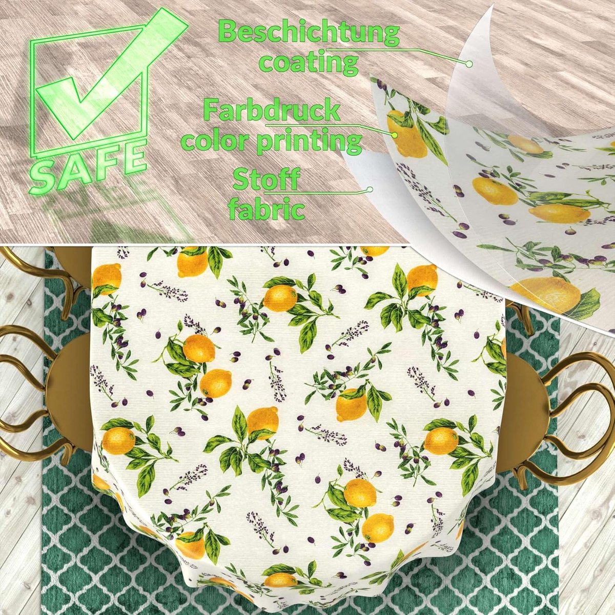 SnelShoppen - Anro Afwasbaar Tafelkleed Ovaal 180x140 cm - Tafellinnen voor Binnen en Buiten - Katoen en Polyester - Citroen Design voor Feest, Tuin,